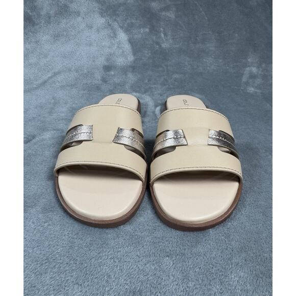 NEW! Cole Haan Flynn Slotted Slide Women's Sandal Nude & Metallic Leather 6.5 B - Picture 2 of 6